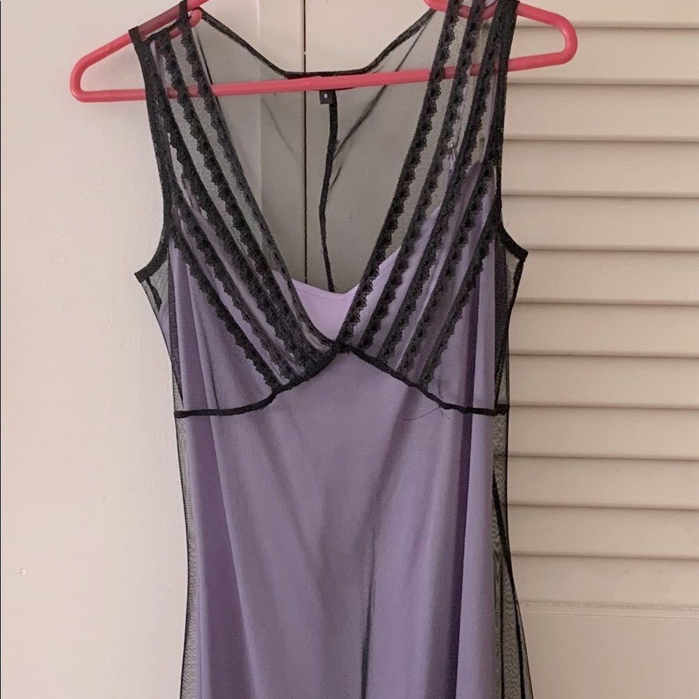 Betsy Johnson black lace overlay dress with lilac under slip from 2003, size 8